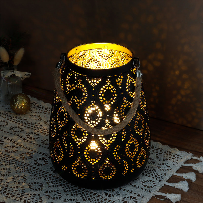 8 H Moroccan Style Metal Lamp with Handle